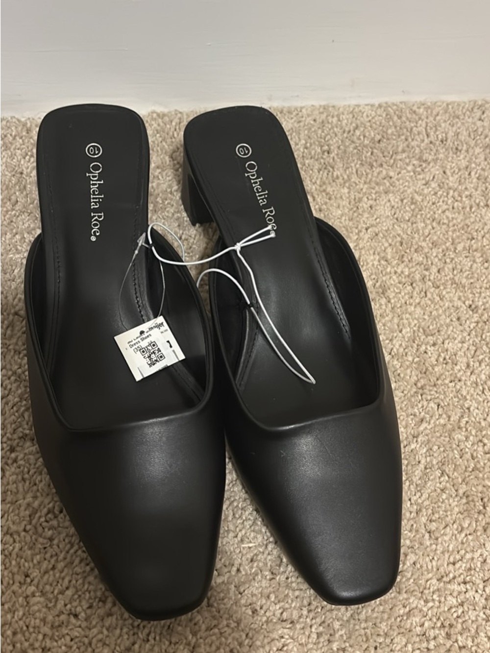 Black Square-Toe Slip-On Heeled Mules